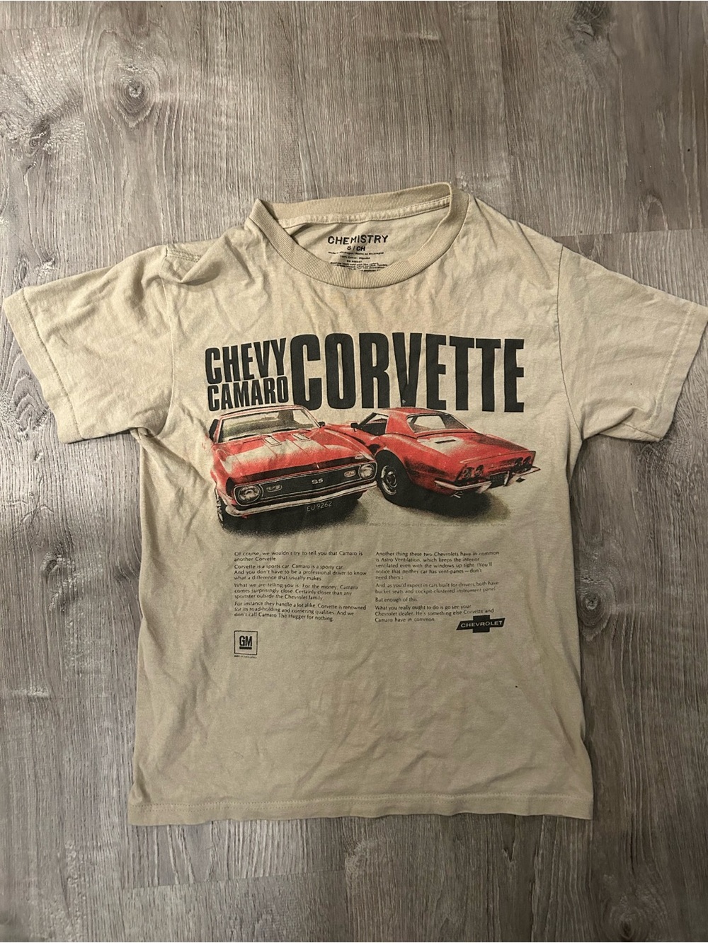 Corvette Chevy Graphic Beige Tee size S